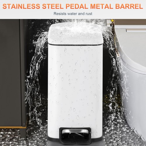 PayLessHere 1.3 Gallon Trash Can Kitchen Trash Can Stainless Steel Garbage Can with Removable Plastic Inner Bucket Lid Foot Pedal for Home Kitchen Bedroom Bathroom (2, White)