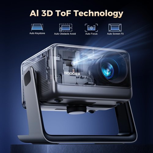 GooDee Smart Viedo Projector with WiFi and Bluetooth,1200ANSI / Dolby Audio / Auto Focus & Keystone Portable Projector, 4K Decode & 1080P Native for Home Theather