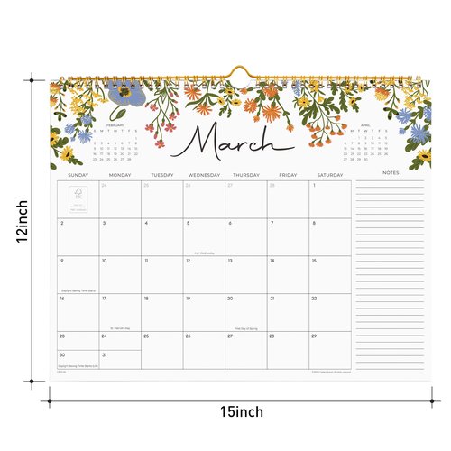 2025-2026 Calendar, Cabbrix Wall Calendar 2025, 18 Months Calendar Runs From July 2025 - December 2026, 15" x 12", Twin-Wire Binding, Hanging Hook, Floral Design