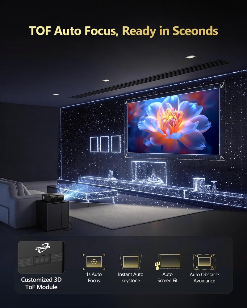 2200 ANSI Smart Projector 4K HDR, LED Daylight Projectors with Licensed Apps, Wifi6 Bluetooth DB Audio TOF Auto Focus HDMI ARC Home Theater for Indoor Room & Outdoor Gaming