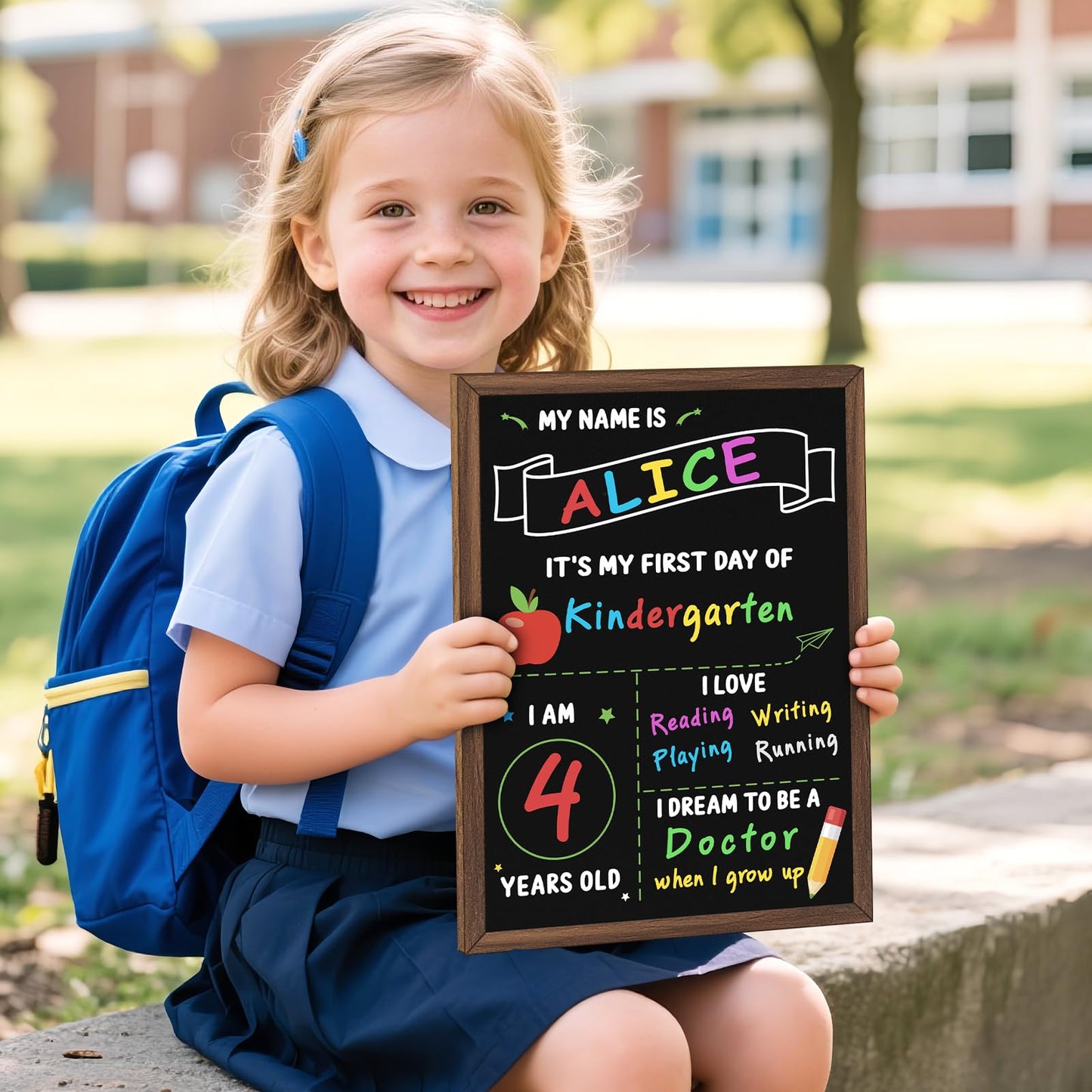 IJIGU First & Last Day of School Board, 14 x 10.5 Inch Double Sided Back to School Chalkboard with Frame, Reusable Wooden 1st Day of Preschool/Kindergarten Sign for Kids/Girls/Boys