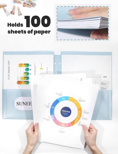 SUNEE 3 Hole Pocket Folders (6 Pack, Pastel Color), Plastic Pocket Folders for 3 Ring Binder, 3-Hole Punched Folders with Pockets, for Kids, Students, Teachers, Office Staff
