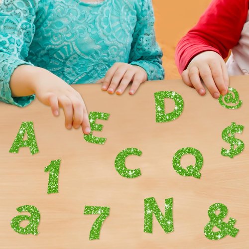 Colarr Glitter Bulletin Board Letters - 216 Pcs Die-Cut Alphabet & Symbols | 4'' Lime Green Decor