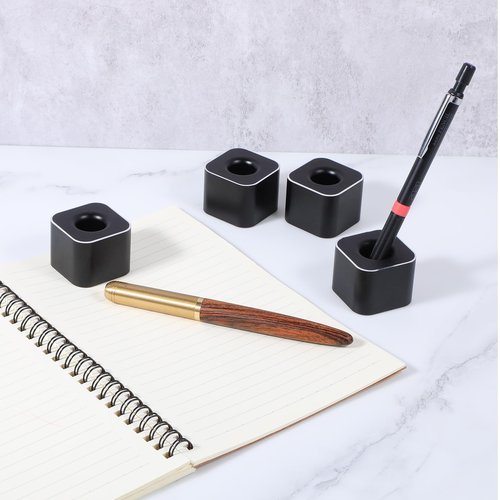 4 Pieces Single Pen Holder For Desk, Solid Metal Fountain Pen Stand, Square Pen Stand, Mini Pen Display Stand Toothbrush Holder, Desk Organizer Accessory, For Home, Office, Students, Teachers (Black)
