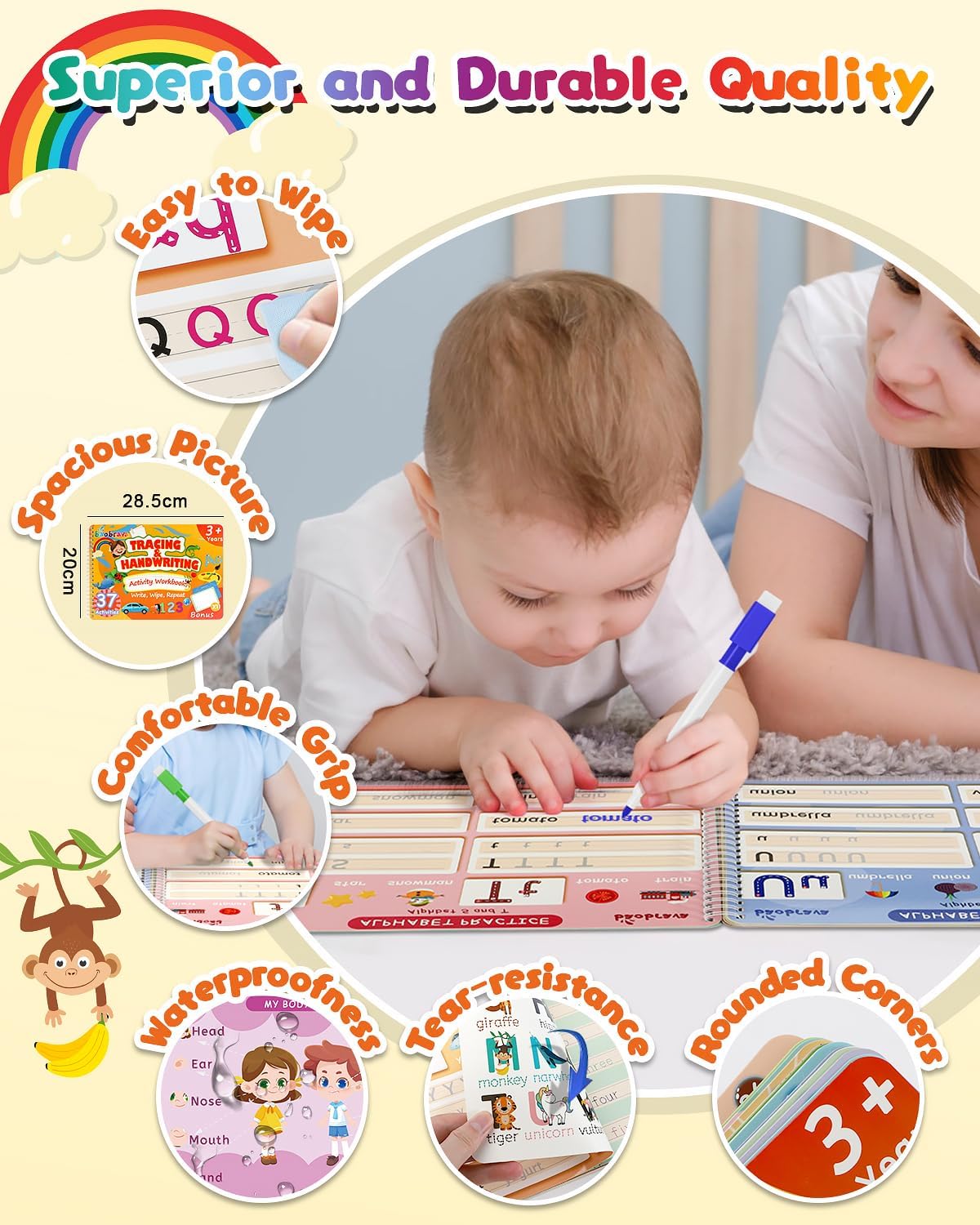 Baobrava Preschool Learning Activity Books - 37 Themed Tracing Activities for Ages 3-8 | Fun Handwriting Practice & Travel Games