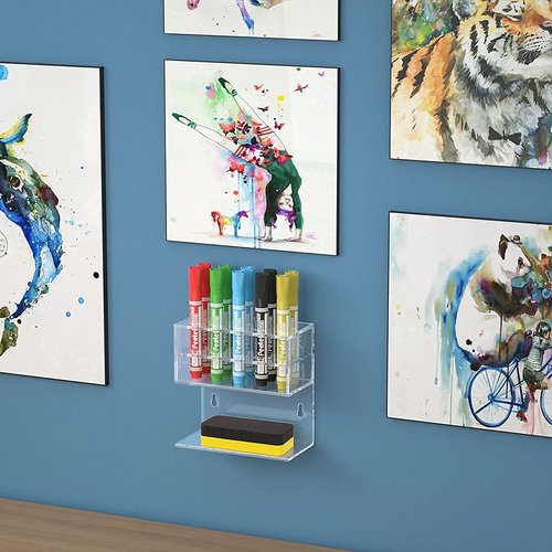 HIIMIEI Dry Erase Marker Holder for Whiteboard, Wall Mounted 2-Tier 10-Slot Clear Acrylic Marker Organizer Stand for School Office Home