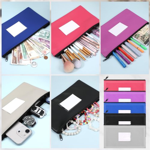10pcs Bank Deposit Money Bags with Zipper 11 X 6 Inches Cash Bags Money Envelope with Clear Window PU Leather Zipper Pouch Wallet for Women Men Cash, Coins, Cosmetics, Invoice, Bills