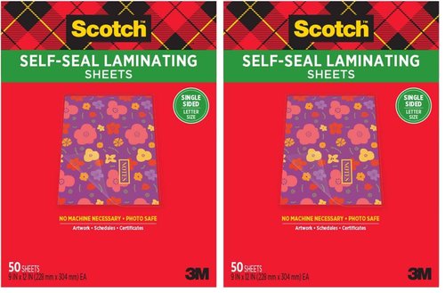Scotch® Laminating Sheets, 9 in x 12 in, Letter Size Single Sided (Pack of 2)