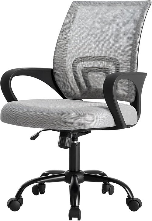DUMOS Ergonomic Home Office Chair - Mid Back Mesh Design with Lumbar Support & Rocking Mode | Height Adjustable, Grey