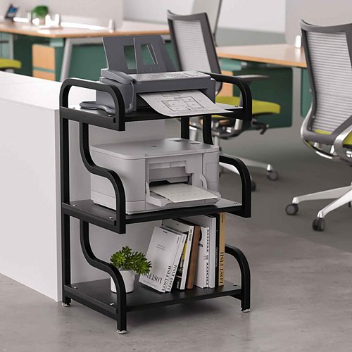 URLINE Printer Stand, 3-Tier Large Printer Stand, Durable Materials and Ample Storage Space,Printer Table for Home Office Organization,Black