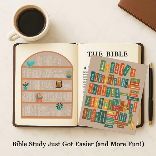 Bible Study Tracker Stickers - Books of The Bible Reading Tracker | 5.9 x 7.8 Inch (Brown)