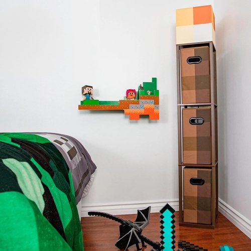 Minecraft Brownstone Torch 5-Foot Standing Floor Lamp and Storage Unit | Includes 3 Cube Organizer Storage Bins