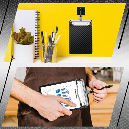SBYURE Carbon Fiber Pocket Clipboard,A6 Size Black Clipboard Reinforced with Pen Clip & Hanging Loop Durable Small Clip Board for Outdoor, Office, Gifts(4.3x6.5 in)