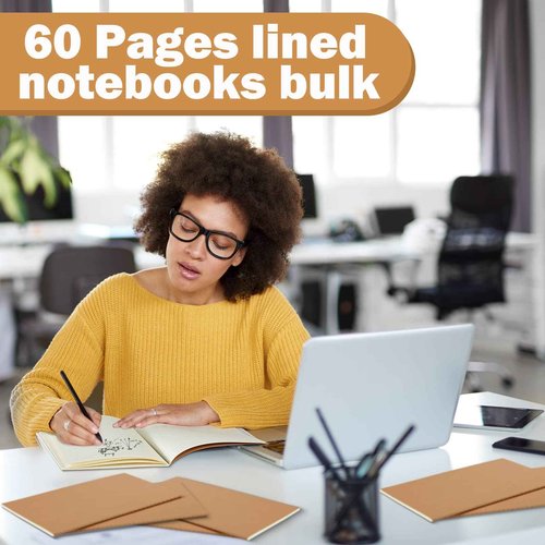 Fuutreo 300 Pack Kraft Notebook 5.8" x 4.1" A6 Lined Journals Bulk Pocket Writing Notepad for Kids Students Classroom School Office Travel Supplies, 48 Pages 24 Sheets(Brown)