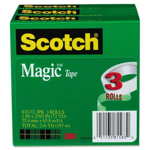 Scotch 810723PK Magic Tape Refill, 1-Inch x 2592-Inch, 3-Inch Core, 3/Pack