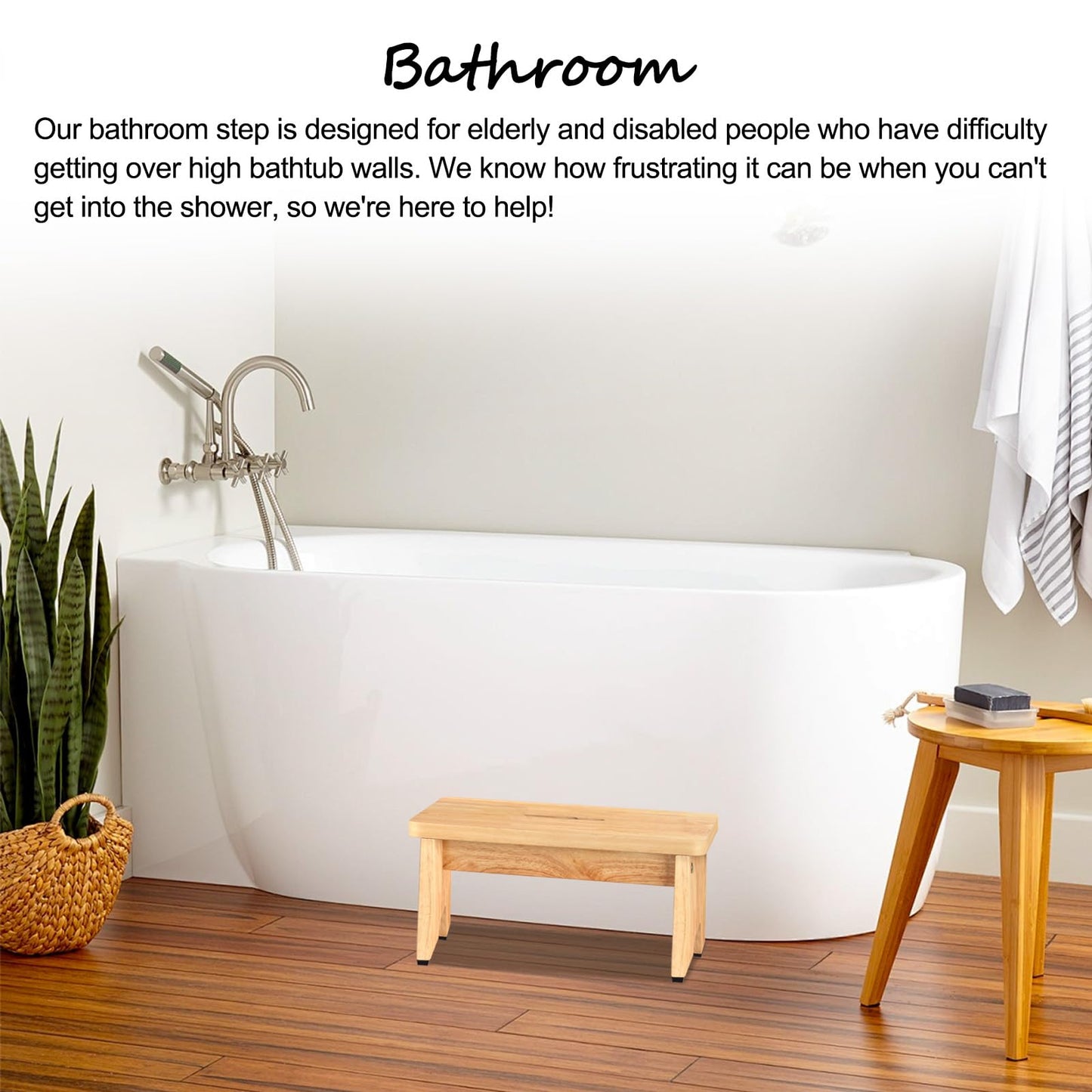 Wooden Step Stool, 6.5 inch One Step Stool for Adults, 550 LBS Capacity Wooden Beside Stepping Stool, Heavy Duty Sturdy Step Stool, Nonslip Safe Step Stool for Bed, Bedroom, Kitchen, Office, Wood