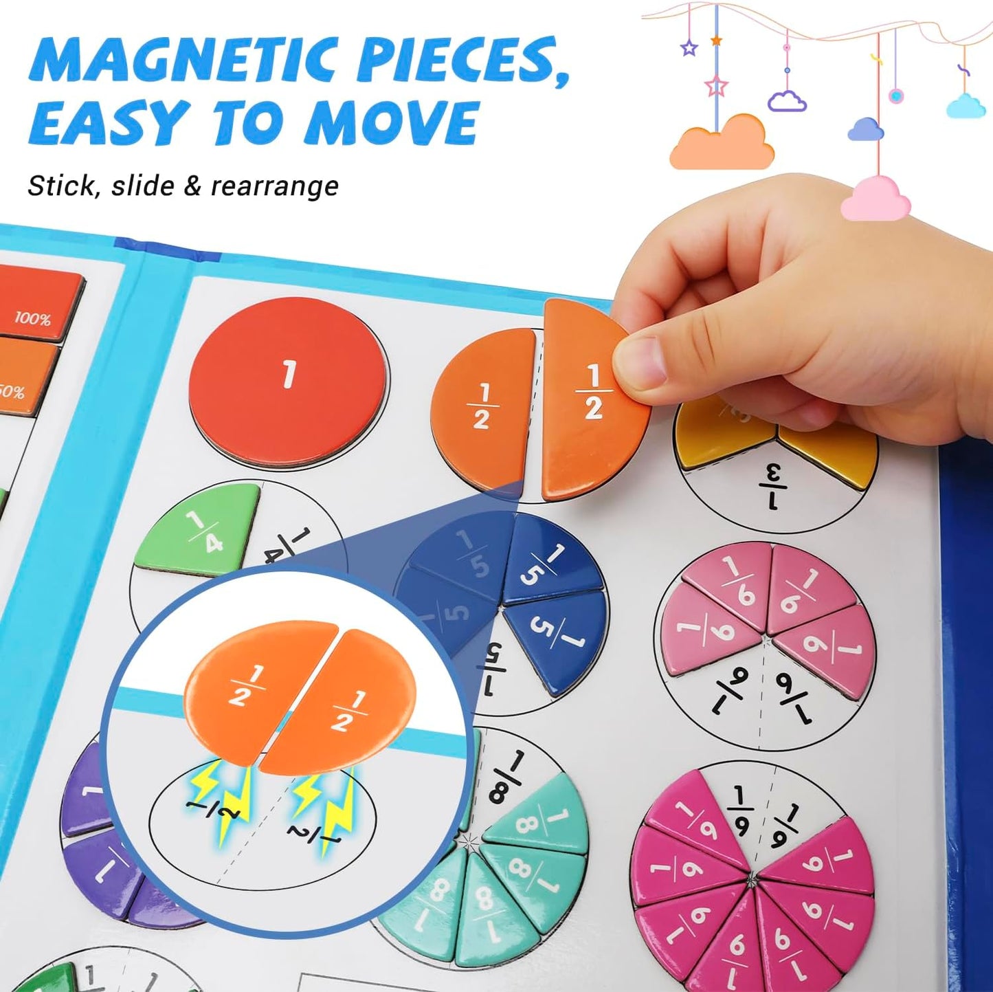 Skiennix Magnetic Fraction Educational Puzzle - Interactive Math Learning Kit for Kids, Includes Tiles & Circles