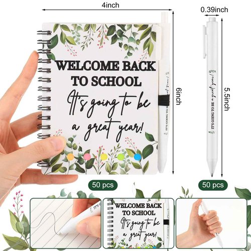 Dunzoom 50 Sets Back to School Gifts Bulk for Students Teachers 2025 Welcome Back to School Teachers Gifts Spiral Notebooks with Ballpoint Pens Set for Classroom Office Supplies (Plastic)