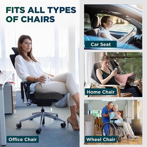 Seat Cushion - Memory Foam Cushion for Office Chair, Car Seat, Airplane, Bleacher - Sciatica & Hip & Coccyx Pain Relief Desk Chair Cushion for Long Sitting Office Workers, Car Drivers