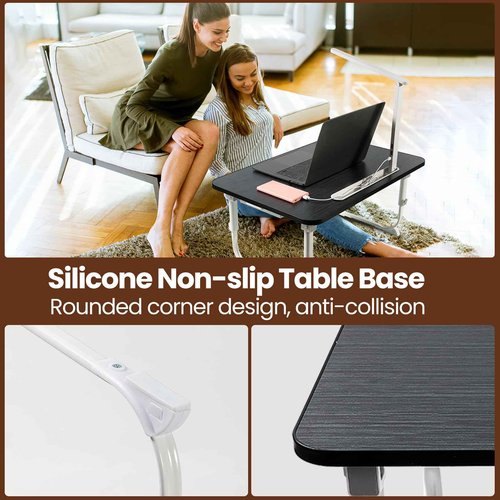 Laptop Desk for Bed Lap Desk with LED Desk Light, Adjustable Tablet Bed Table with Foldable Legs Storage Drawer, Breakfast Serving Tray Folding Laptop Stand Reading Holder for Sofa Couch Floor (BLACK)