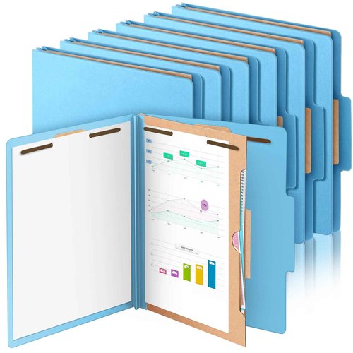 Skyygemm 12 Pack Classification File Folders Bulk with Divider and 2" Expansion, Pressboard Folder with 2 Prong Fasteners for Employee Records Medical Charts Office Document Organization(Blue)