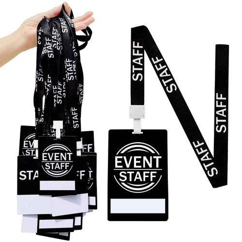 50 PVC Event Staff Lanyards,Staff Pass,PVC Cards Black Lanyard and writable Staff Cards with Club Event,Party Event,Organizer Conference,Concert,Office Supplies