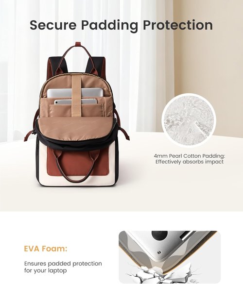 LOVEVOOK Laptop Backpack - Stylish Waterproof Work Bag with Large Cup Holder | Beige-Brown, 15.6 Inch