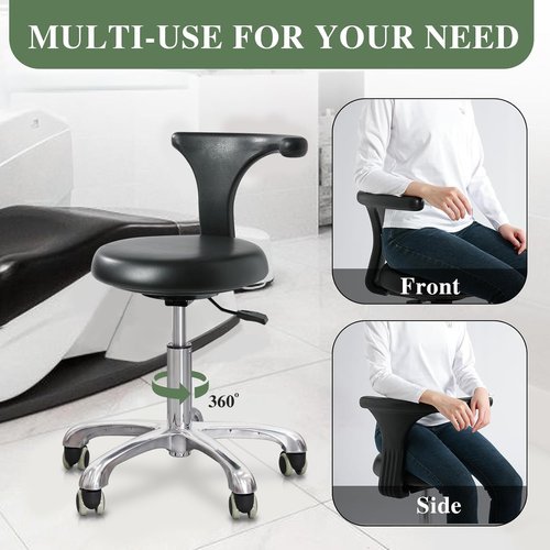 LIMKOMES Standard Rolling Stool with Backrest Dental Nurse Chair Height Adjustable Stool Drafting Chair for Office Kitchen Clinic and Lab-Black