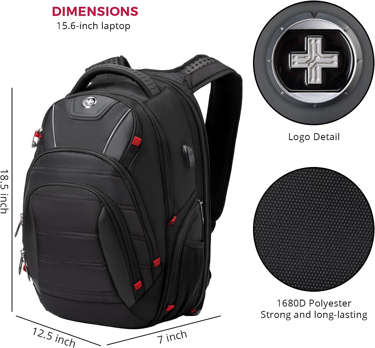 Swissdigital Travel Backpack - TSA Friendly, USB Charging & RFID Protection for 15.6" Laptops - Black | J14-BR