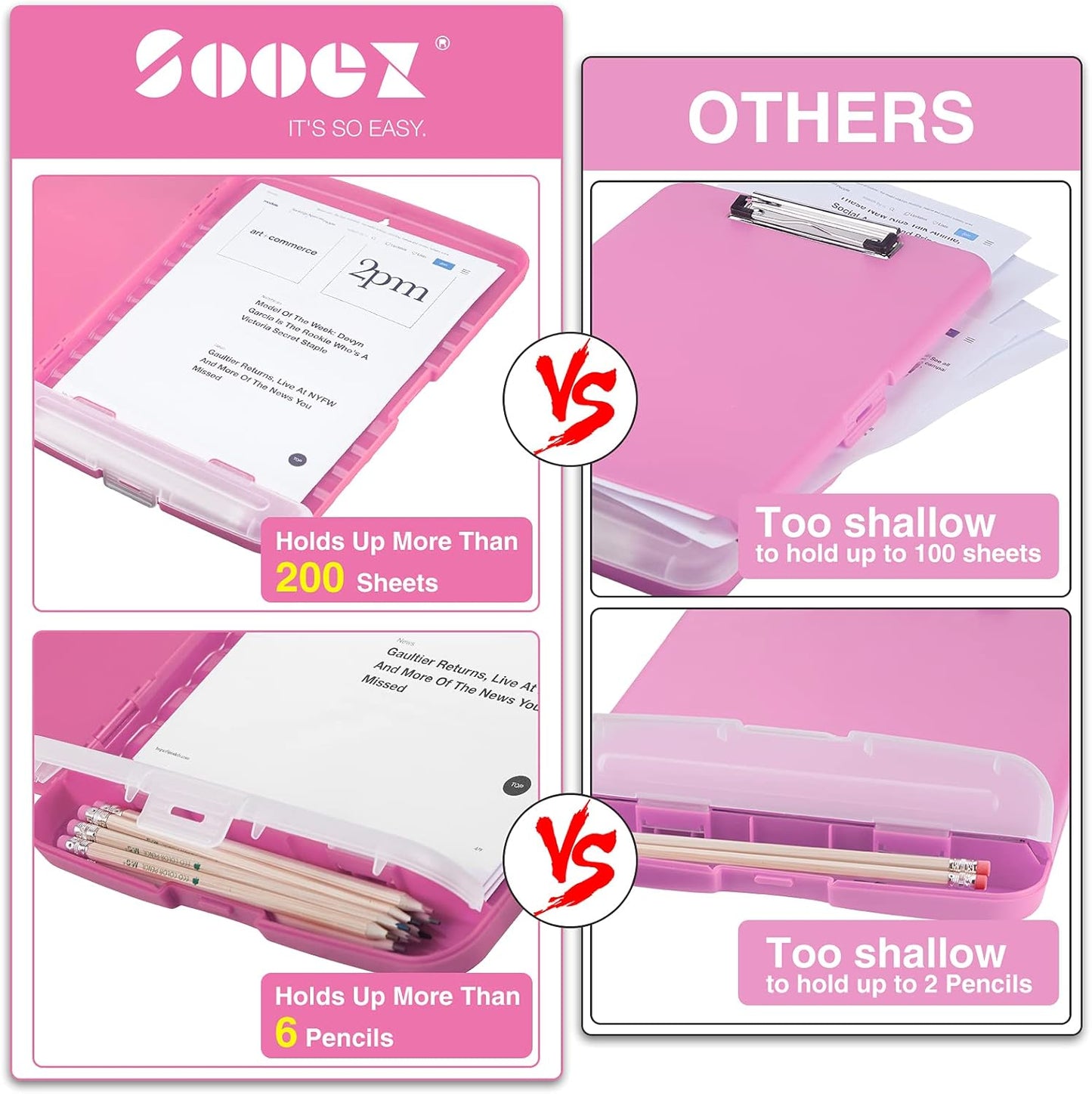 Sooez Clipboard with Storage - 8.5 x 11 Plastic Organizer with Pen Holder | Ideal for School & Office