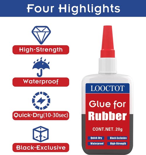 LOOCTOT Black Rubber Glue - Super Instant Adhesive for Rubber & Materials | 20g Tube