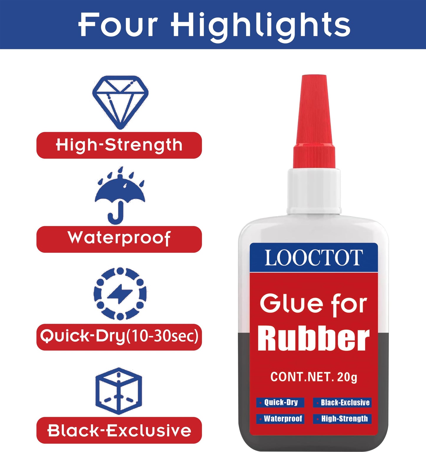 LOOCTOT Black Rubber Glue,Super Instant Glue Bonding Between Rubbers,Rubber and Other Materials;Instant Cement for Tire,Tube, Edge,etc(20g)