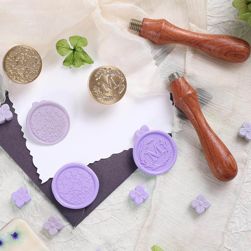 WUERLIN Letter Alphabet M Wax Seal Stamp, Wicker Eucalyptus Initial Sealing With Flower for Wedding Invitation, Gift Wrap, Envelopes, Christmas Card