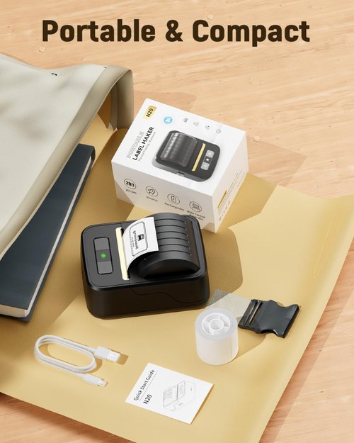 Label Maker Machine with Tape, N20 Bluetooth Label Maker, 2Inch Portable Thermal Label Printer for Small Business, Barcode, Address, Logo, Clothing, Home, Office, School, Sticker Printer for Phone