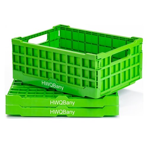 HWQBany Milk Crates Heavy Duty, Crates for Storage, 20L Plastic Stackable Storage Baskets for Organizing, Collapsible Storage Crate for Home Kitchen Bedroom Office School Store, Green, Pack of 3
