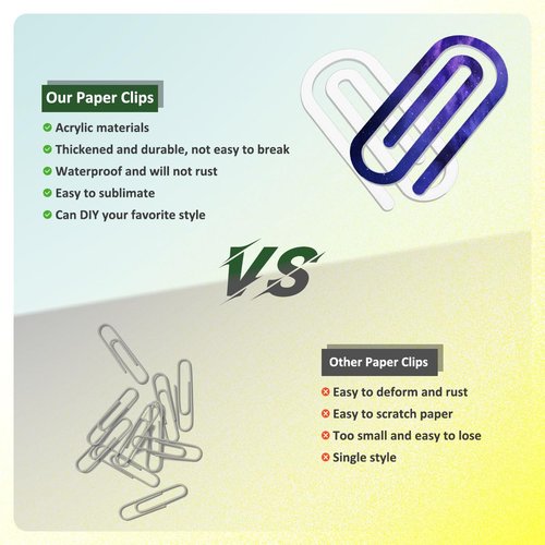 Johaus 15 Pcs Jumbo Sublimation Blanks Paper Clips – Heart, Star & Classic Clip Shapes – Heat Transfer Acrylic Bookmarks for DIY Crafts, Gifts, School & Office