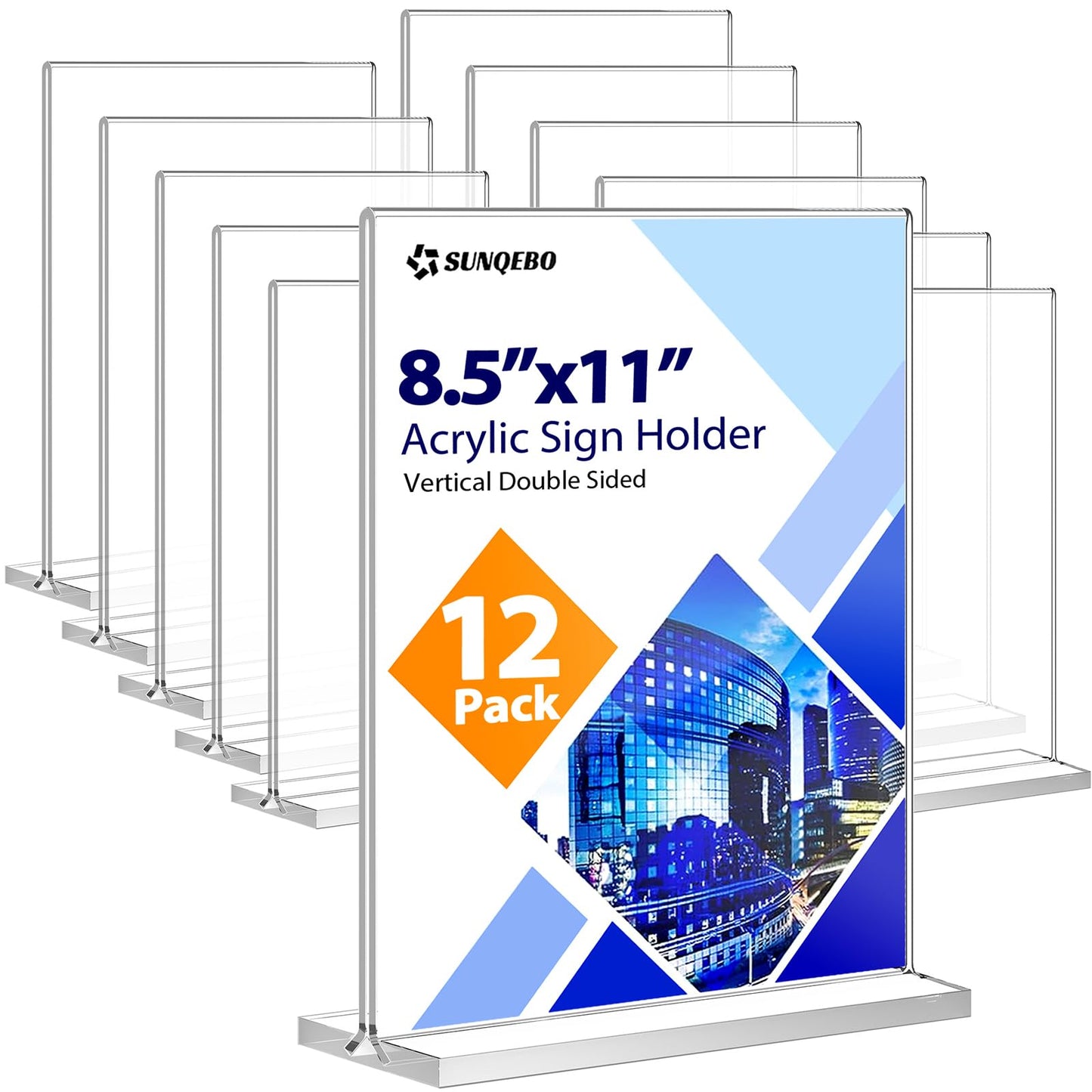 SUNQEBO 12 Pack Acrylic Sign Holder 8.5 x 11, Double Sided Clear Sign Holder Plastic Display Stands, T Shape Acrylic Table Sign Stands Flyer Paper Holder for Office Store Restaurants School Retail