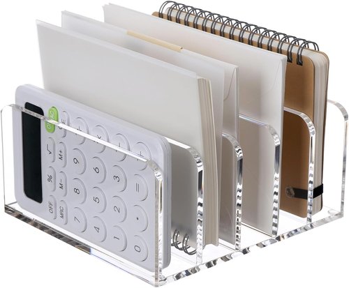 SANRUI Clear Acrylic Desktop File Organizer - 5 Compartment Document Sorter for Office & Home