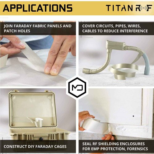 Mission Darkness TitanRF Faraday Tape // 10in W x 10ft L (25.4cm x 3.05m) High-Shielding Conductive Adhesive Tape Roll Used to Connect TitanRF Fabric Sheets or Seal RF Enclosures