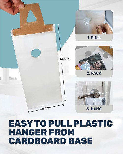Skywin-1000 Plastic Door Hanger Bags 6.5" x 14.5" - 1.0 mil Clear Door Hanger Bags, Door Knob Hangers for Outdoor Protects Flyers, Brochures, Notices, Printed Materials - Waterproof and Secure (1000)