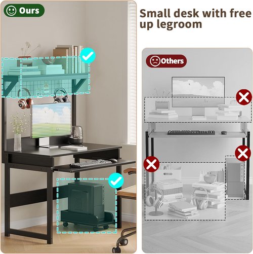 ALISENED Small Computer Desk - 31.5" Space-Saving Office Workstation with Hutch for Home Use