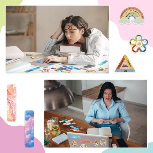 Marspark 84 Pieces Anxiety Sensory Strips with 2 Textured Anxiety Relief Sensory Stickers Mindfulness Calming Sticker for Adults & Teens Stress Relief Office Classroom School Counselor Supplies