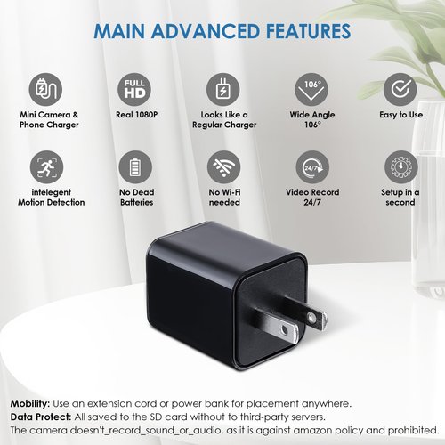 IZNVEE Charger Camera HD 1080P Nanny Cam Wall Outlet, Motion Detection