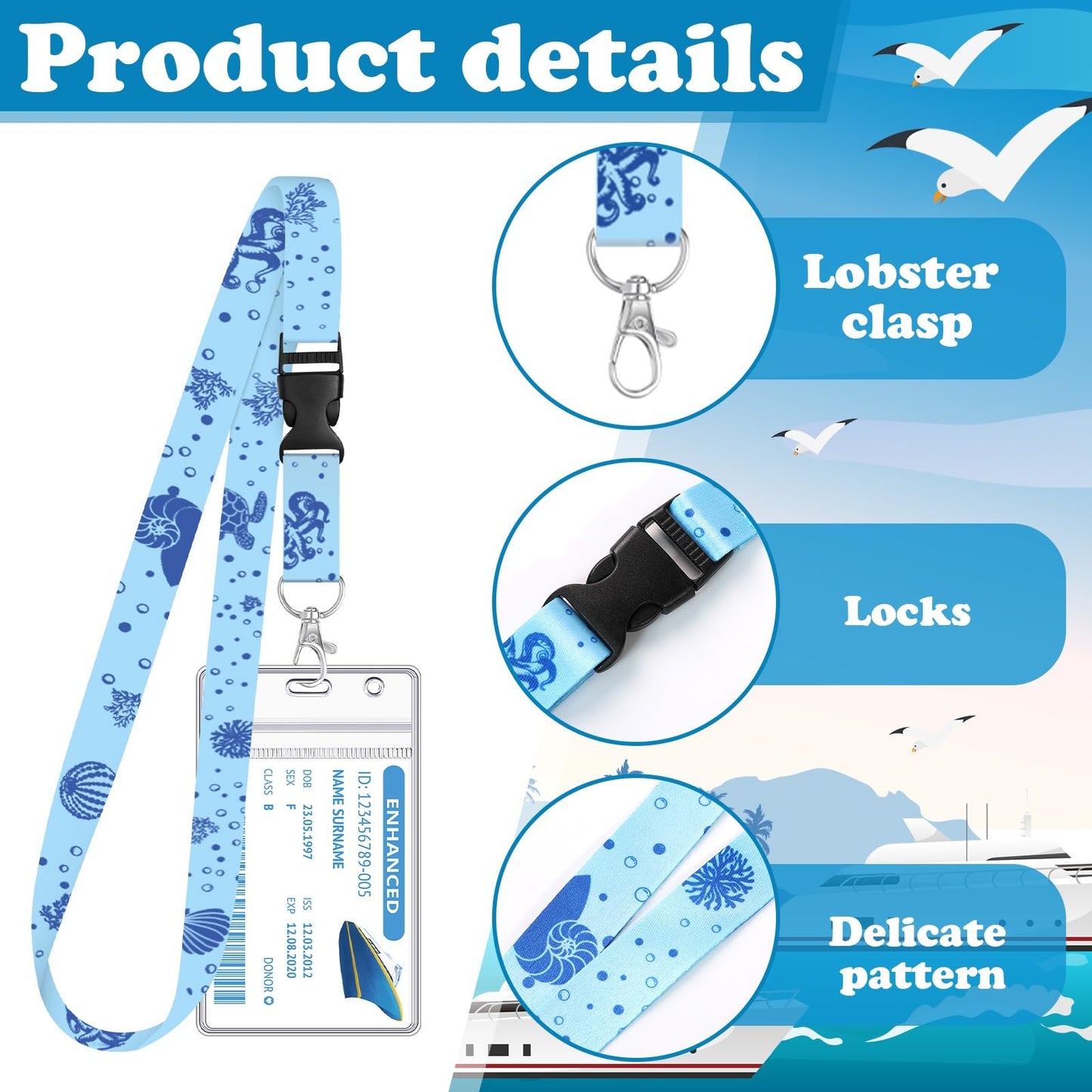 HONSIO 6 Pack Cruise Lanyard for Ship Cards Detachable Lanyards with Waterproof ID Badge Holders, Ocean Creature 2026 Cruise Essentials Accessories