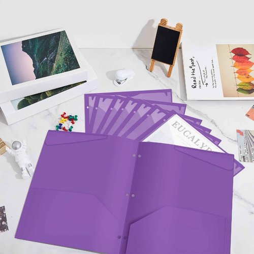 Henoyso 24 Pack Plastic Folders with Clear Front Pocket Back to School Heavy Duty File Folders with 2 Pockets and Card Slot for Student School to Home Supply, Office, Teachers (Purple)