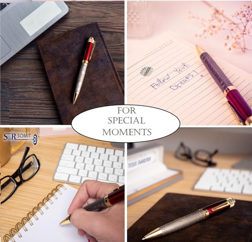 S&R Somit Fancy Pen For Men and Women With Gift Box - Valuable Luxury Pen for Business and Office, Executive Gift for Family & Friends - Special Engraving & Led Decorative Box (RED GOLD)