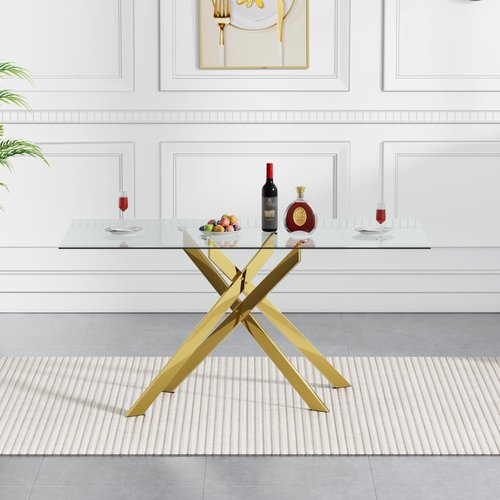 Rectangle Glass Dining Table Set for 4, 52'' Kitchen Table and Chairs Set, 5PCS Modern Dining Room Table Set with 4 Dining Chair for Home