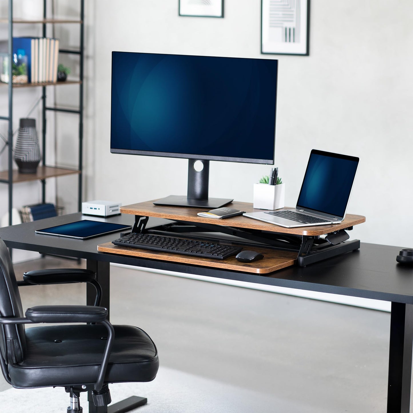 VIVO Rustic Vintage Brown 32 inch Stand Up Desk Riser, DESK-V000SN
