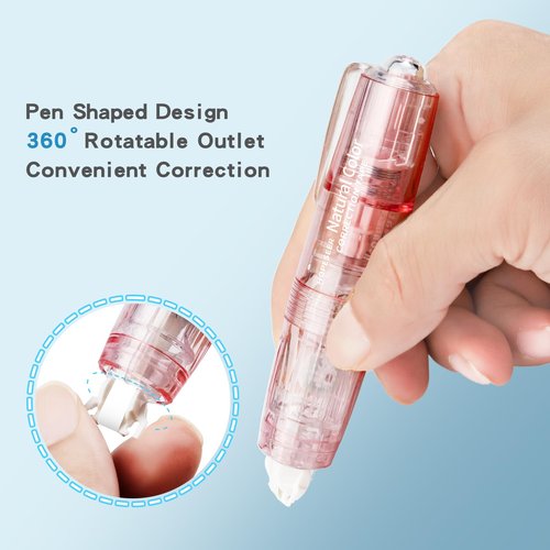HOPESEER White Retractable Correction Tape, 4PCS Correction Dispensers Pre-Loaded, Cute Pull-Out Pen-Shaped Applicator, Anti-Break Tape for Office Supplies (Transparent, Green, Pink, Purple)