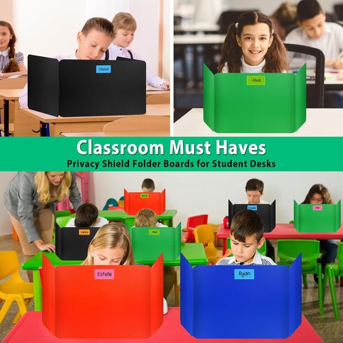 Skiennix 12 Pcs Colorful Desk Dividers - Waterproof Plastic Privacy Shields for Classroom Use